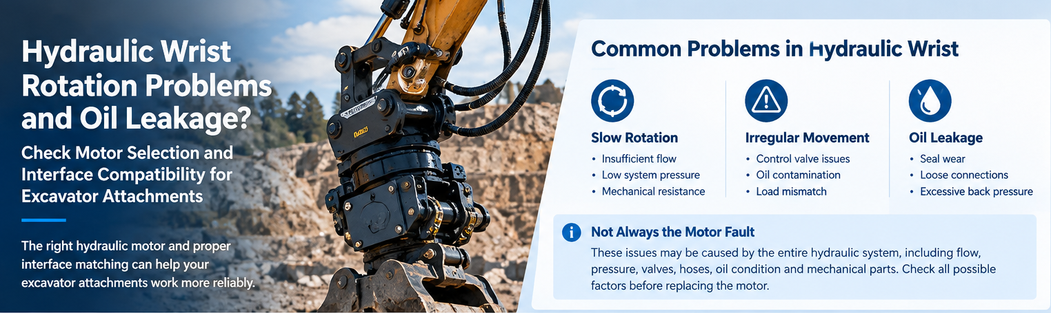 Ultimi blog aziendali su Hydraulic Wrist Rotation Problems and Oil Leakage: Checking Motor Selection and Interface Compatibility for Excavator Attachments